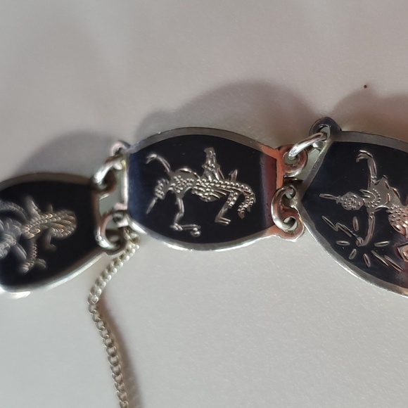 Siam 6.75" Bracelet Sterling Silver 925 Panel Link Thailand Dance Vintage Niello - Picture 7 of 13